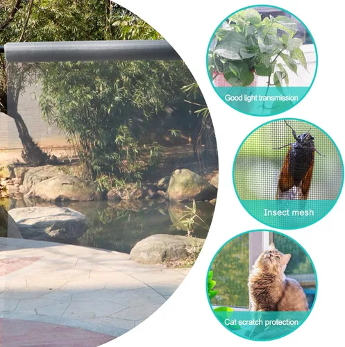 Vista 3 de Malla de mosquitera para ventana de 2.6 x 6.6 ft, rollo de mosquitero lavable, malla de alambre tejida ajustable para mantener fuera moscas, Gris