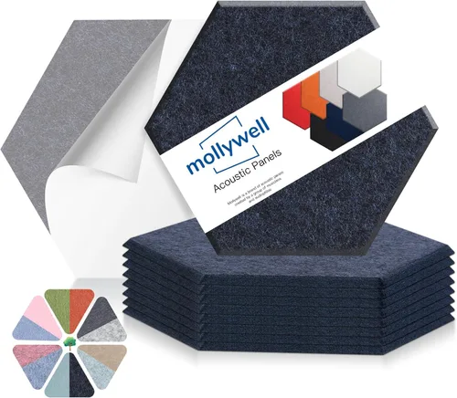 Vista 24 de Mollywell Paneles acústicos hexagonales, de alta densidad, insonorización, azulejos decorativos de fieltro para pared, reducción de ruido