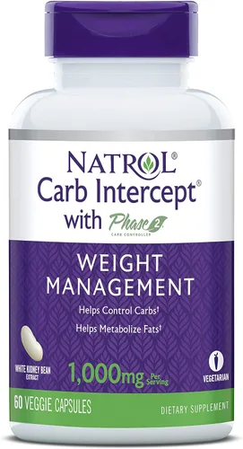 Natrol Intercept de carbohidratos con cápsulas de control de carbohidratos de fase 2, extracto de frijol blanco, ayuda a controlar los