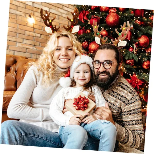 Vista 6 de Amosfun 2 diademas de Navidad con cuernos de reno de Navidad, diadema de cuernos de ciervo, diadema de orejas de reno de Navidad para accesorios