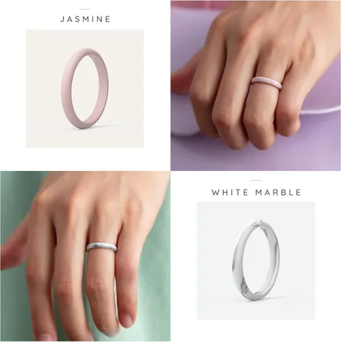 Vista 112 de ThunderFit - Realzadores de anillos de silicona delgados y apilables para mujer, alianzas de boda de silicona, 2.5 mm de ancho y 2 mm de grosor