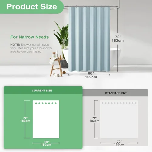 Vista 382 de Cortina de ducha de tela Dynamene verde oscuro - Cortinas de baño de tela de nido de abeja texturizadas resistentes, juego de cortinas de baño