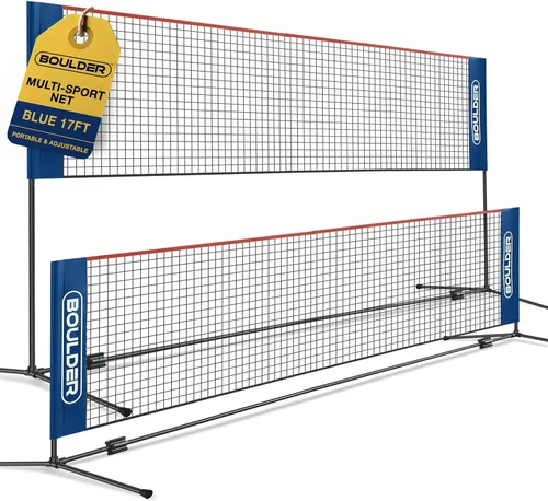 Vista 14 de Boulder Portable Badminton Pickleball Net - Foldable/Extendable Poles for Multiple Sports Heights (UP to 5 ft) - Ideal for Tennis, Pickleball