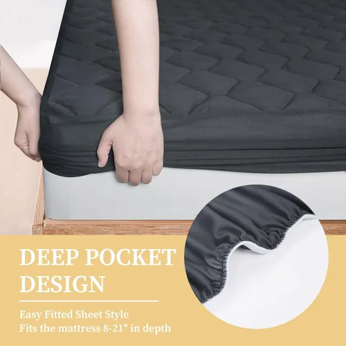 Vista 4 de Protector de colchón impermeable acolchado de tamaño individual, protector de colchón transpirable, relleno suave de alta calidad, sin ruido, 8-21