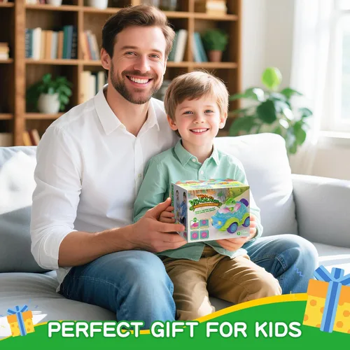 Vista 6 de Auto a control remoto para niños pequeños, juguetes de dinosaurio para edades de 2 a 4 años con luces y música, auto RC recargable, regalos