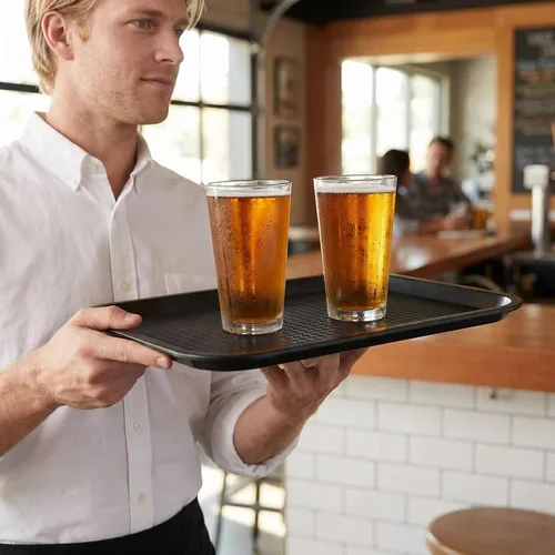 Vista 5 de Yarlung Paquete de 12 bandejas de comida rápida, 13.7 x 10.5 pulgadas, bandeja de plástico para servir restaurante, bandejas de cafetería para mesa