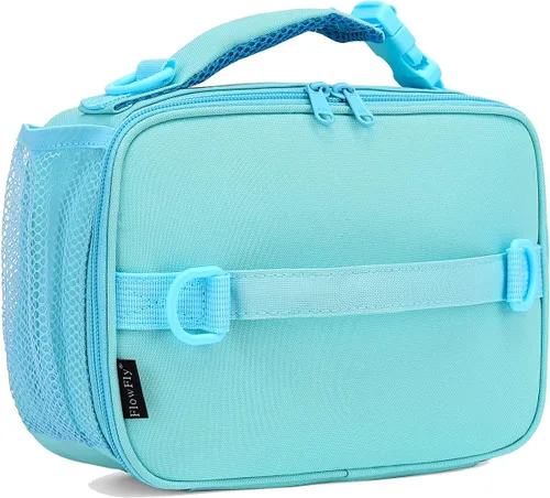 Vista 19 de FlowFly - Lonchera infantil, bolsa escolar aislada duradera con correa de hombro y soporte para botellas, minihielera térmica resistente al agua