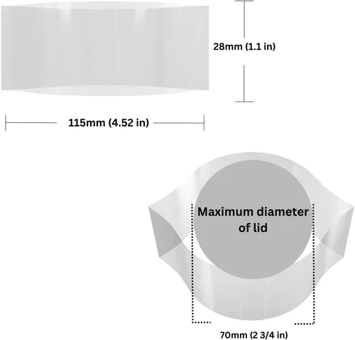 Vista 2 de Banda retráctil perforada transparente de 4.528 x 1.102 in para frascos de cosméticos, tarros de plástico y tarros Mason de boca regular