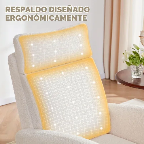 Vista 4 de Mecedora para guardería, balancín de respaldo alto con reposapiés Beige