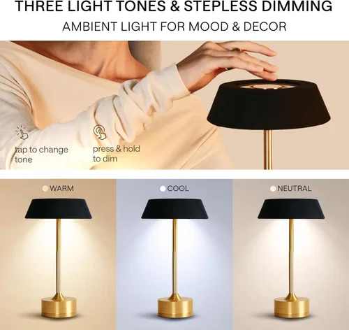 Vista 3 de LED Cordless Table Lamp - Rechargeable Light for Home, Bedside, Kitchen - Small Dimmable Tap Lights - Battery Powered Touch Lamp for Desk Wireless