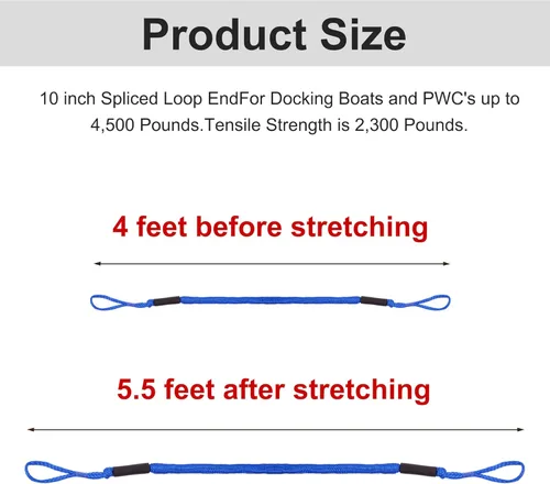 Vista 5 de Cuerda de amarre elástica para barcos, kayak, moto acuática, pontón, canoa, lancha motora, azul (4X)