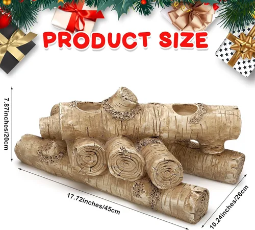 Vista 2 de Mumufy Portavelas de chimenea de imitación para chimeneas interiores, portavelas de madera rústica para decoración de Navidad, hogar, decoración