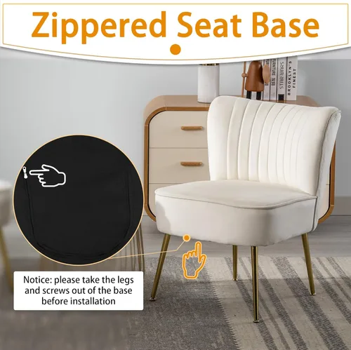 Vista 9 de ABET Juego de 2 sillas decorativas, sillas de terciopelo sin brazos para sala de estar con respaldo de ala copetuda y patas de metal dorado, cómodas