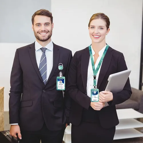 Vista 7 de Soporte para tarjetas de identificación con cordón, carrete retráctil con clip giratorio para cinturón, llavero y cordones desmontables, carretes