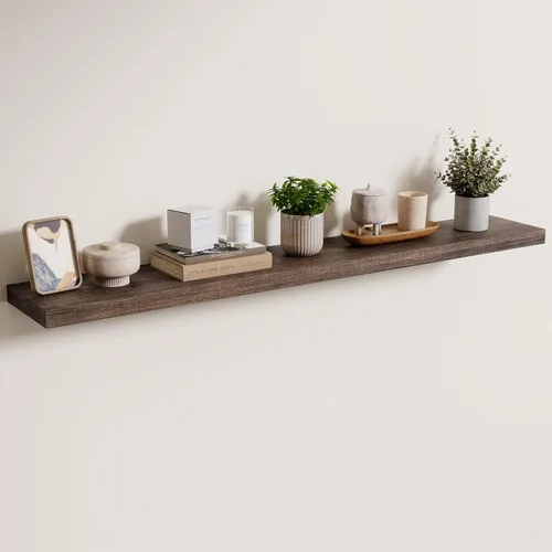 Vista 45 de Axeman Estantes flotantes de madera de olmo rústico para pared, estante de pared de 48 x 8 pulgadas de profundidad con soporte invisible, estantes