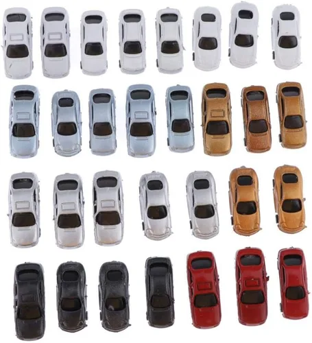 Vista 6 de LoveinDIY 30 unidades de autos miniatura surtidos para manualidades de diorama, escala Z 1:200, multicolor