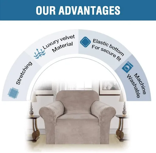 Vista 73 de H.VERSAILTEX Fundas de terciopelo elástico para sofá biplaza de 2 cojines para sala de estar, fundas de sofá con correas antideslizantes, terciopelo