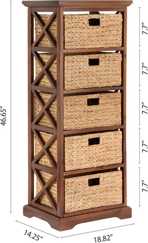 Vista 59 de Hampton Meadows - Armario de almacenamiento de mesa esquinera de 3 niveles en X con 3 cestas de mimbre, nogal