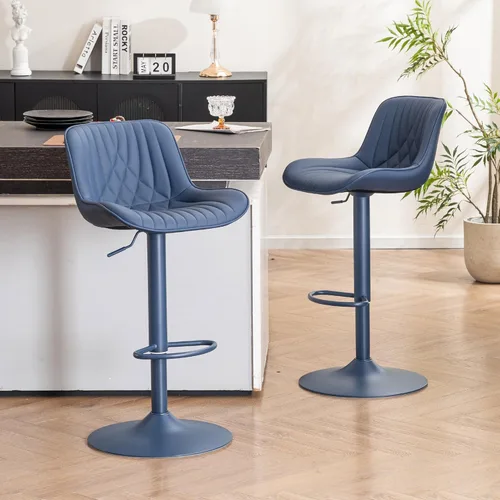Vista 18 de YOUTASTE Juego de 2 taburetes de bar, taburetes de bar giratorios ajustables con respaldo, sillas de bar tapizadas de piel sintética gris con base