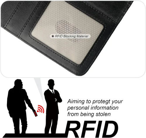 Vista 4 de Bocasal Funda tipo cartera desmontable para iPhone 15 Pro con bloqueo RFID, ranuras para tarjetas, soporte de cuero PU premium magnético con soporte