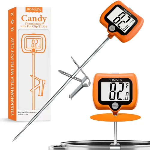 BOMATA Termómetro digital para caramelo con clip para olla, termómetro de aceite para freír profundo con pantalla giratoria y sonda larga, para