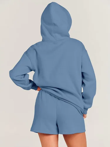Vista 4 de ANRABESS Conjunto de 2 piezas con capucha y pantalones cortos para mujer, sudadera de gran tamaño, pantalones cortos, ropa Y2K