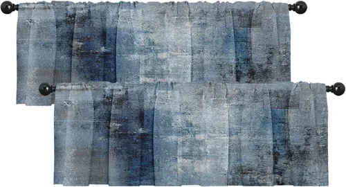 Emvency Paquete de 2 cenefas para ventana, cortinas opacas de arte moderno abstracto azul, cortinas ajustables para ventanas, sala de estar, cocina,