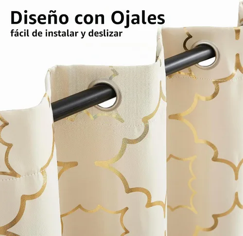 Vista 7 de Purainbow Cortinas opacas beige para dormitorio, sala de estar con paneles de impresión de lámina dorada, oscurecimiento de la habitación