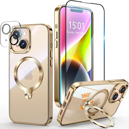 Vista 11 de [Protección Tri-Shield] Funda para iPhone 13 Pro con soporte giratorio de 360° compatible con MagSafe [anillo magnético de CD)