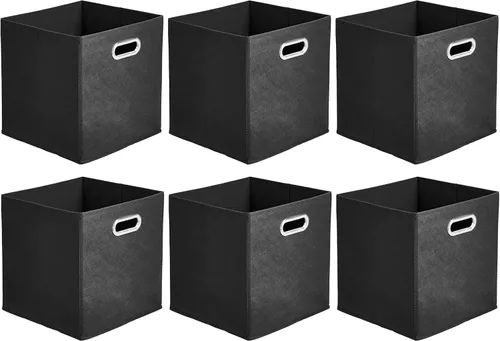 Amazon Basics Contenedores organizadores de almacenamiento en forma de cubo plegables, paquete de 6, 10.5 x 10.5 x 11 pulgadas, negro