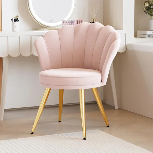 Vista 12 de Silla decorativa de terciopelo con patas de metal dorado, silla de tocador para sala de maquillaje, silla de invitados tapizada para sala de estar