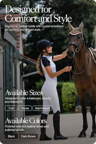 Vista 2 de HORZE Clermont - Brida ergonómica acolchada de cuero genuino para caballos, banda de nariz flash incluida, color negro, caballo