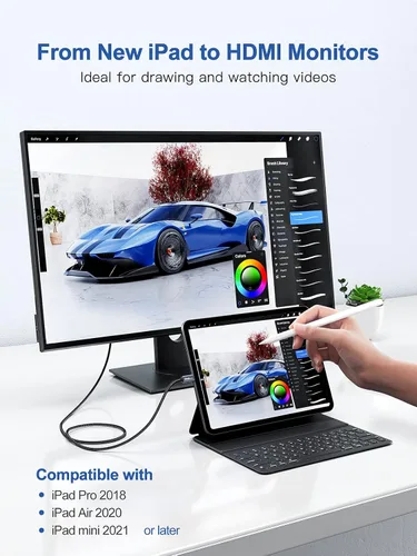 Vista 6 de dockteck Cable USB C a HDMI 4K 60Hz para iPhone 15, cable trenzado Thunderbolt 3/4 a HDMI de 6 pies, cable trenzado HDMI de alta velocidad HDR USB C
