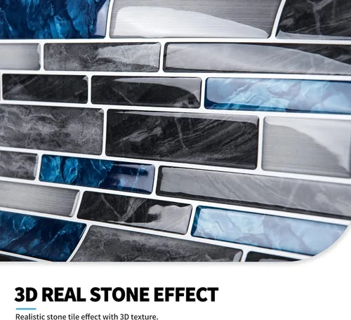Vista 5 de Art3d - Azulejos autoadhesivos de alta calidad para salpicaduras de cocina, diseño de mármol, pack de 10 hojas de 30 x 30 cm