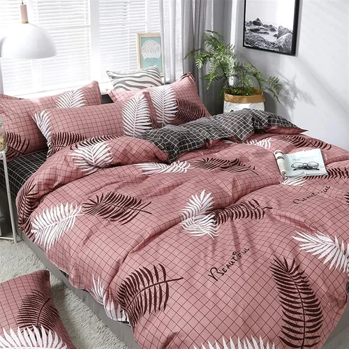 Vista 4 de HASMI Juego de ropa de cama nórdica simple con estampado de hojas y cuadros, funda de edredón de doble cara, tamaño individual, doble, queen, king
