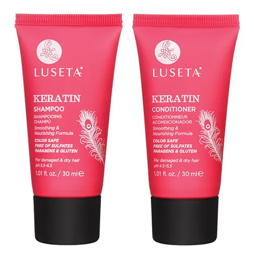 Luseta - Champú y acondicionador de queratina suaviza e hidrata el cabello seco dañado, ideal para cabello teñido sin sulfatos y sin gluten, 1.01