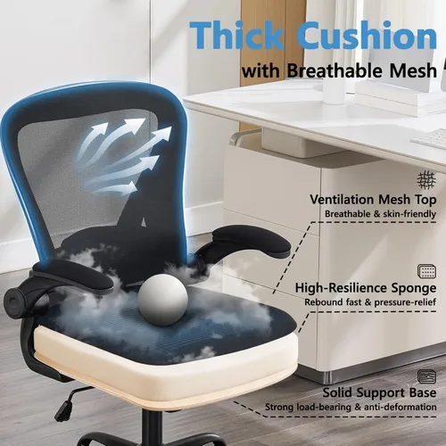 Vista 5 de Office Chair, Ergonomic Office Chair with Back Support, Comfy Home Office Desk Chairs with Lumbar Support & Flip-up Armrests, 330LBS Mesh Computer