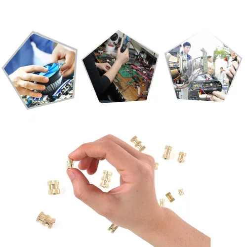 Vista 6 de MroMax Tuercas de inserción moleteadas M3 x 0.157 x 0.197 in, rosca hembra de latón moleteado roscado tuercas de incrustación métricos, ajuste