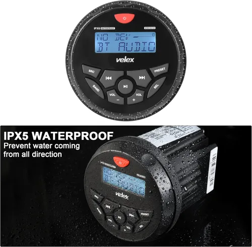 Vista 8 de Radio estéreo marina Bluetooth para barcos, sintonizador FM para barcos, carrito de golf, ATV, UTV y jacuzzis de spa, transmisión de medios digitales