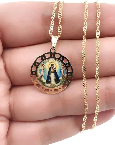Vista 10 de SIFRIMANIA Cadena de medalla religiosa católica chapada en oro para niños y mujeres