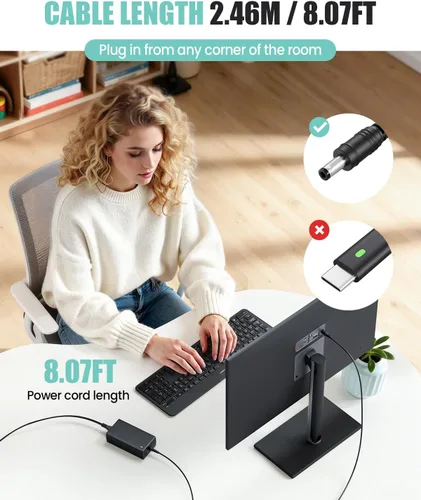 Vista 4 de 12V 5A Power Cord Compatible with Sceptre EC Series 35" 32" 30" 27" 24" 22" 20" 19" 15" E248W E225W E205W E275W C325W Screen LED Supply Adapter