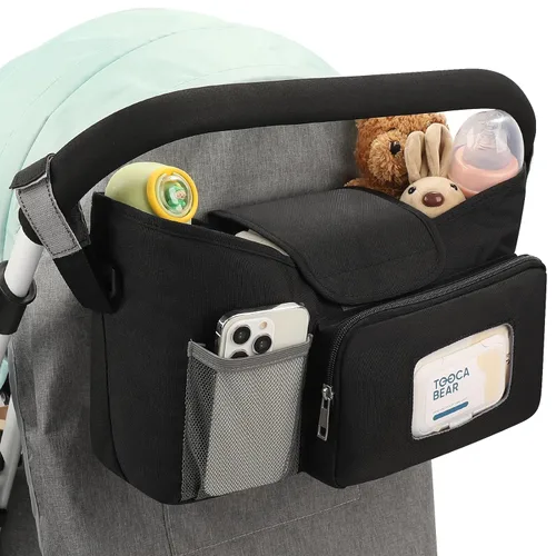 Accmor Organizador universal para cochecito con portavasos aislado, accesorios para bolsa de cochecito, organizador de portavasos para cochecito