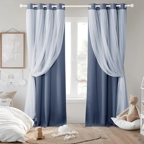Vista 33 de PONY DANCE Cortinas para Sala de 84 Pulgadas de Largo - Cortinas con Capa Traslúcida, 52 Pulgadas de Ancho, Paneles para Tratamiento de Ventanas