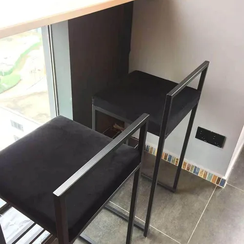 Vista 5 de Juego de 2 taburetes de bar giratorios de terciopelo con altura de mostrador, tapizados en gris, con respaldo para cocina, isla, pub, hogar, bar