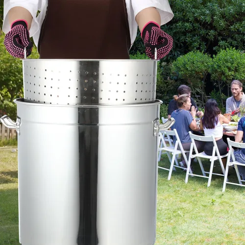 Vista 7 de Geetery Olla para hervir mariscos de acero inoxidable con canasta, olla con colador, freidora de pavo, cangrejo, langosta con termómetro inyector