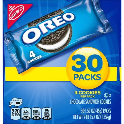 Vista 17 de OREO - Galletas de sándwich de chocolate, 30 paquetes de snack de 1.59 oz