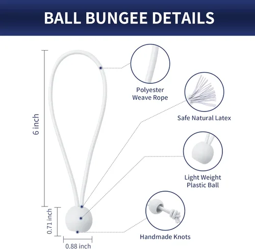 Vista 2 de EMEKIAN Cuerdas elásticas de bolas de 6 pulgadas, correa elástica resistente a los rayos UV, cordón de amarre reutilizable con bolas, cables