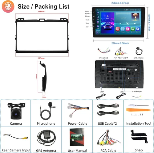 Vista 7 de [2G+64G] Radio de coche para Toyota Prado 120/Lexus Gx470 2004-2009 Android Car Stereo Carplay Wireless Android Auto, Hodozzy 9 pulgadas pantalla