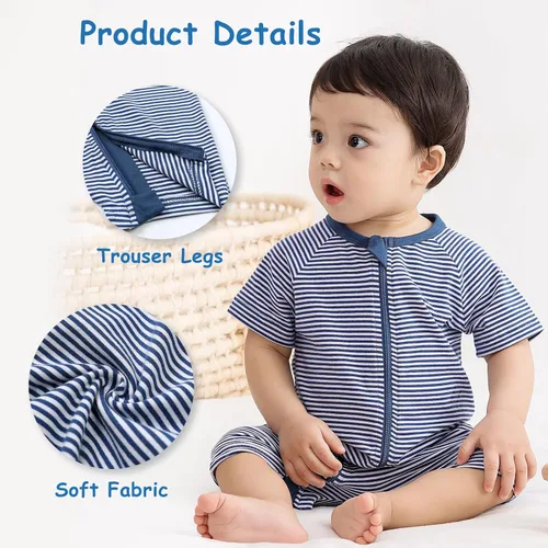 Vista 3 de BeiVSlley Paquete de 2 mamelucos de manga corta para bebé, niño, niña, unisex, de algodón