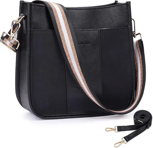 Bolso cruzado de cuero vegano para mujer, bolso de hombro cruzado de moda para mujer con 2 correas ajustables